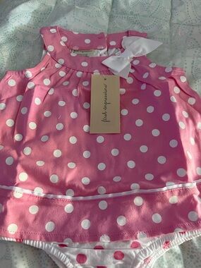 First Impressions Pink Polka Dot Baby Dress-Style Romper with White Bow